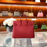  Birkin B25 Ostrich Rouge Vif GHW 