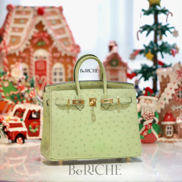  Birkin B25 Ostrich Vert Criquet GHW 