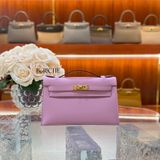  Kelly Pochette KP22 Swift Leather Mauve GHW 