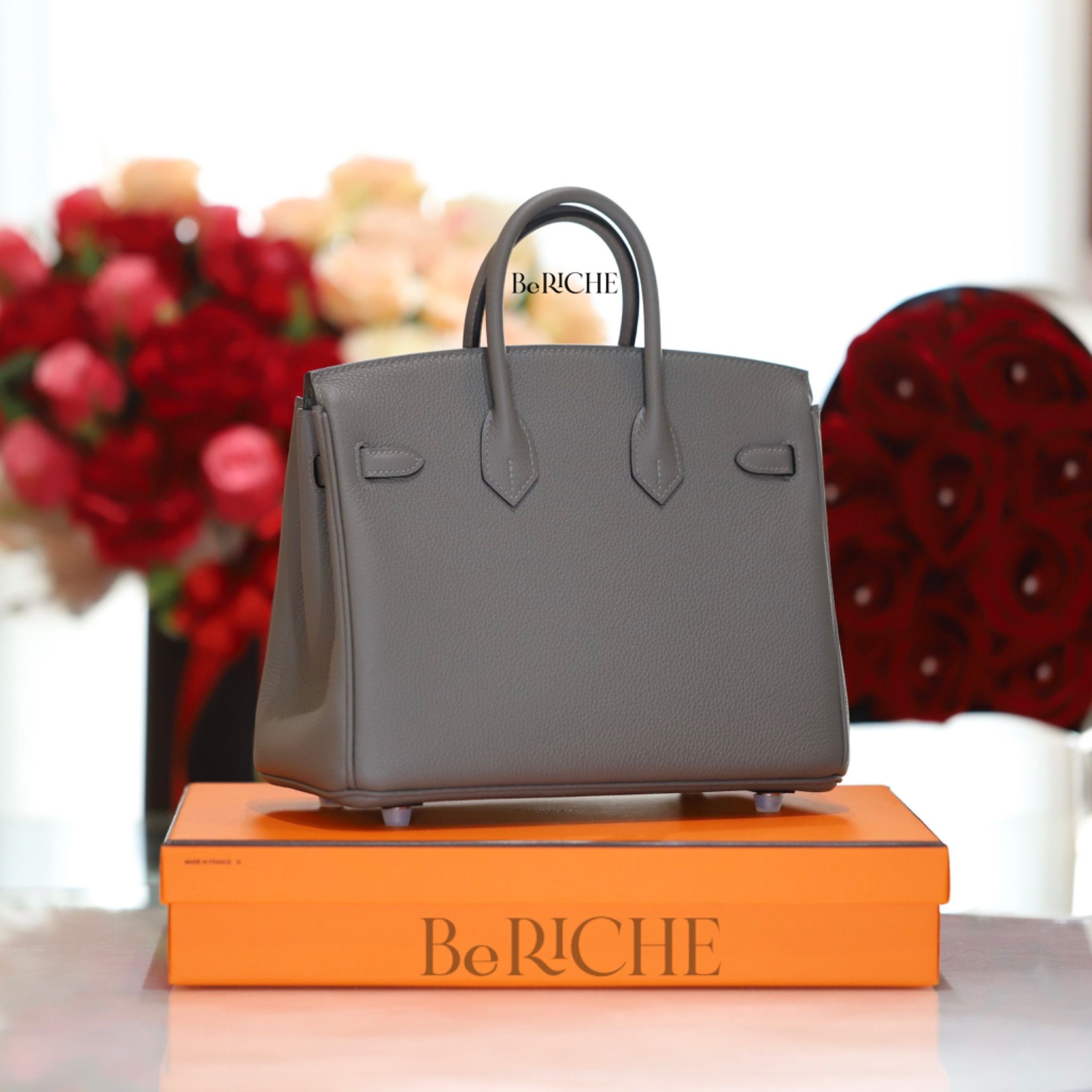 Hermes Birkin 35 Gris Etain Togo Leather PHW Handbag