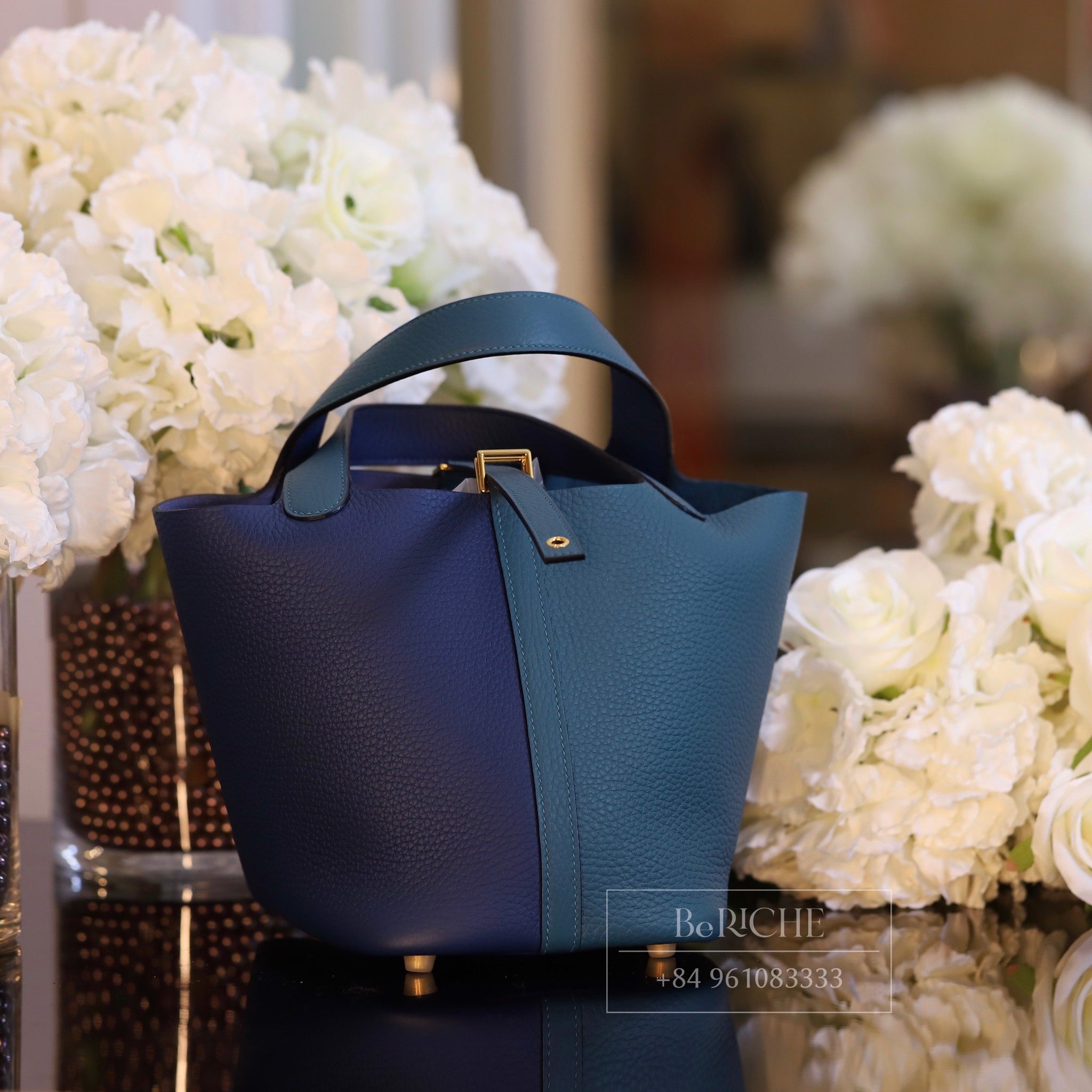 Hermes Picotin 18 Gold Hardware Blue Sapphire