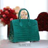  Birkin B30 Crocodile Porusus Emerald GHW 