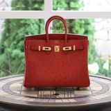  Birkin B25 Ostrich Rouge Vif GHW 