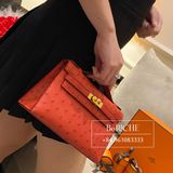  Kelly Pochette KP22 Ostrich Rouge Vif GHW 