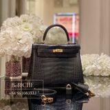  Kelly K25 Crocodile Matte Alligator Noir Black GHW 