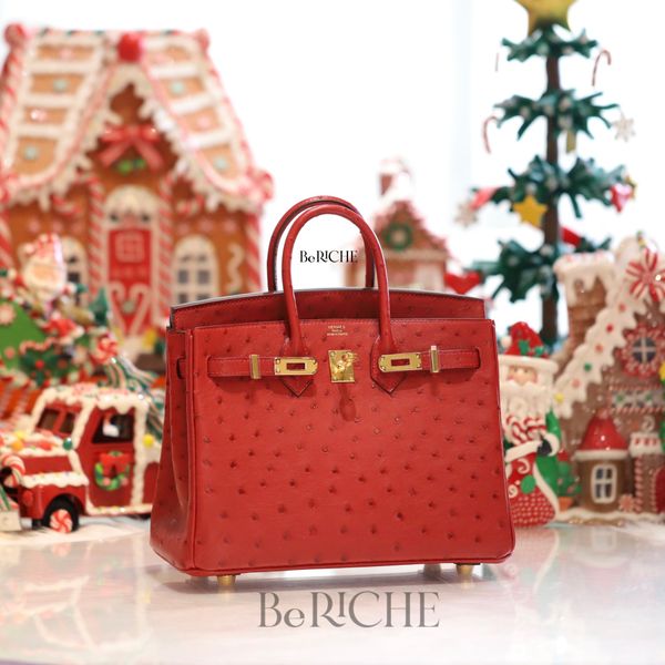  Birkin B25 Ostrich Rouge Vif GHW 