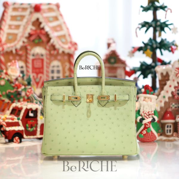  Birkin B25 Ostrich Vert Criquet GHW 