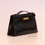  Kelly Pochette KP22 Crocodile Alligator Shinny Noir Black GHW 
