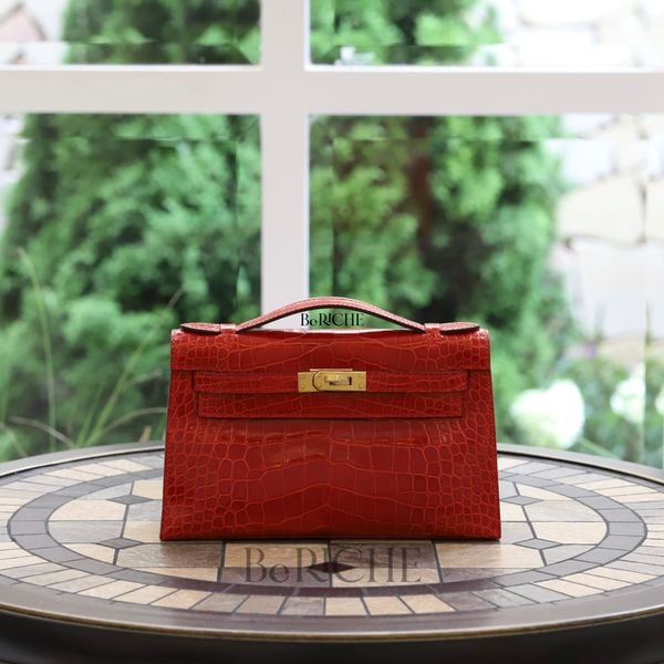  Kelly Pochette KP22 Crocodile Alligator Shinny Braise 