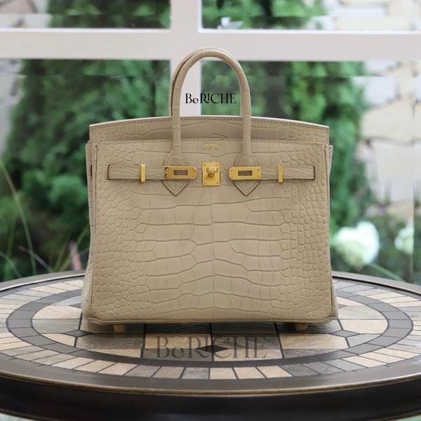  Birkin B25 Crocodile Matte Alligator Beton GHW 