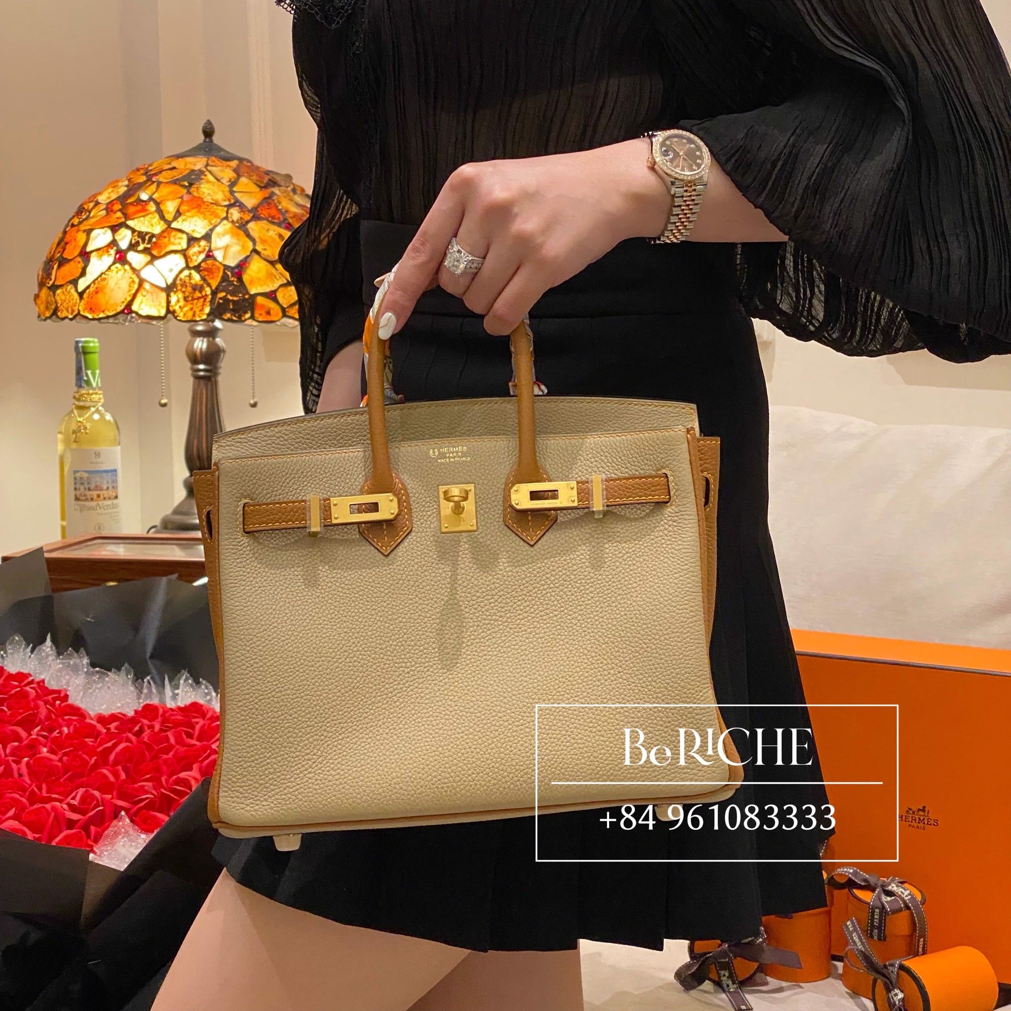 Birkin B25 Bicolor Togo Trench/Gold GHW