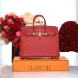  Birkin B25 Ostrich Rouge Vif GHW 