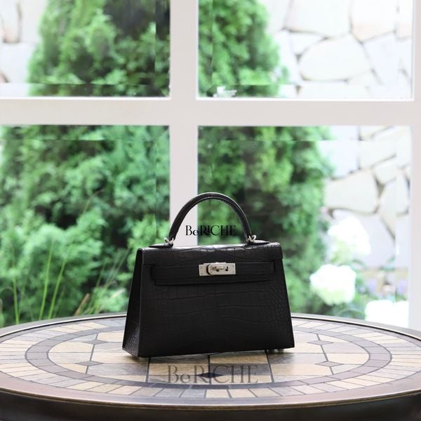  Kelly mini k20 Crocodile Alligator Black PHW 