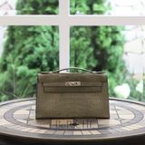  Kelly Pochette KP22 Crocodile Alligator Shinny Gris Tourtelle 