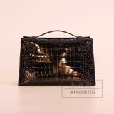  Kelly Pochette KP22 Crocodile Alligator Shinny Noir Black GHW 