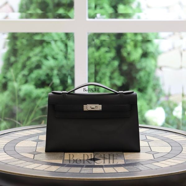  Kelly Pochette KP22 Swift Leather Black PHW 
