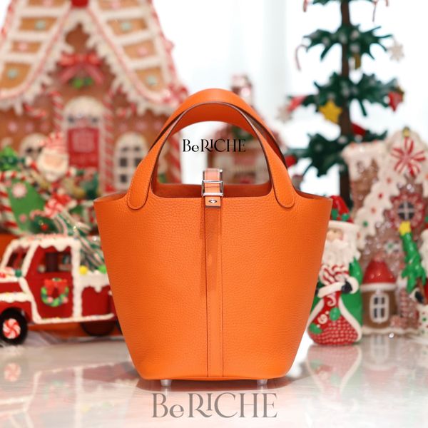  Picotin P18 Clemence Leather Feu Orange PHW 