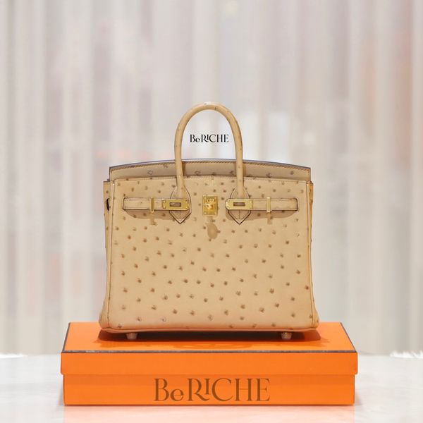  Birkin B25 Ostrich Chai GHW 