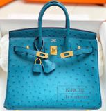  Birkin B25 Ostrich Blue GHW 