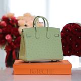  Birkin B25 Ostrich Vert Criquet GHW 