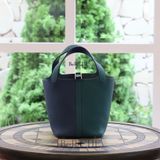  Picotin Hss P18 Clemence Leather/ Bicolor  Ver Bosphore/  Deep Blue PHW 