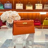  Kelly Pochette KP22 Ostrich Orange GHW 