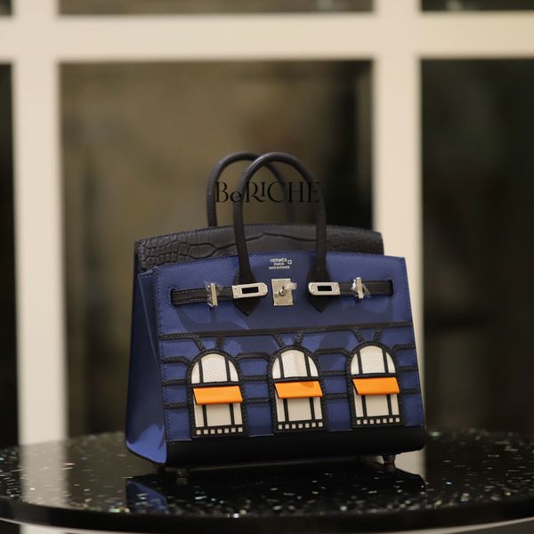  Hermes Night Sac Faubourg Birkin b20 Bleu Marine Matte Alligator PHW 