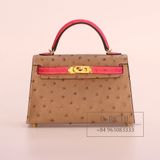  Kelly Mini K20 Ostrich Bicolor (Gris Asphalt/Rose Tyrien) 