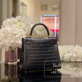  Kelly K25 Crocodile Matte Alligator Noir Black GHW 