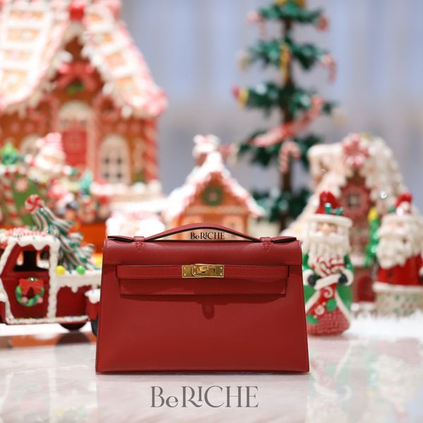  Kelly Pochette KP22 Swift Leather Rouge Cassaque 