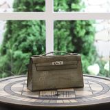  Kelly Pochette KP22 Crocodile Alligator Shinny Gris Tourtelle 