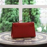  Kelly Pochette KP22 Ostrich Rouge Vif GHW 