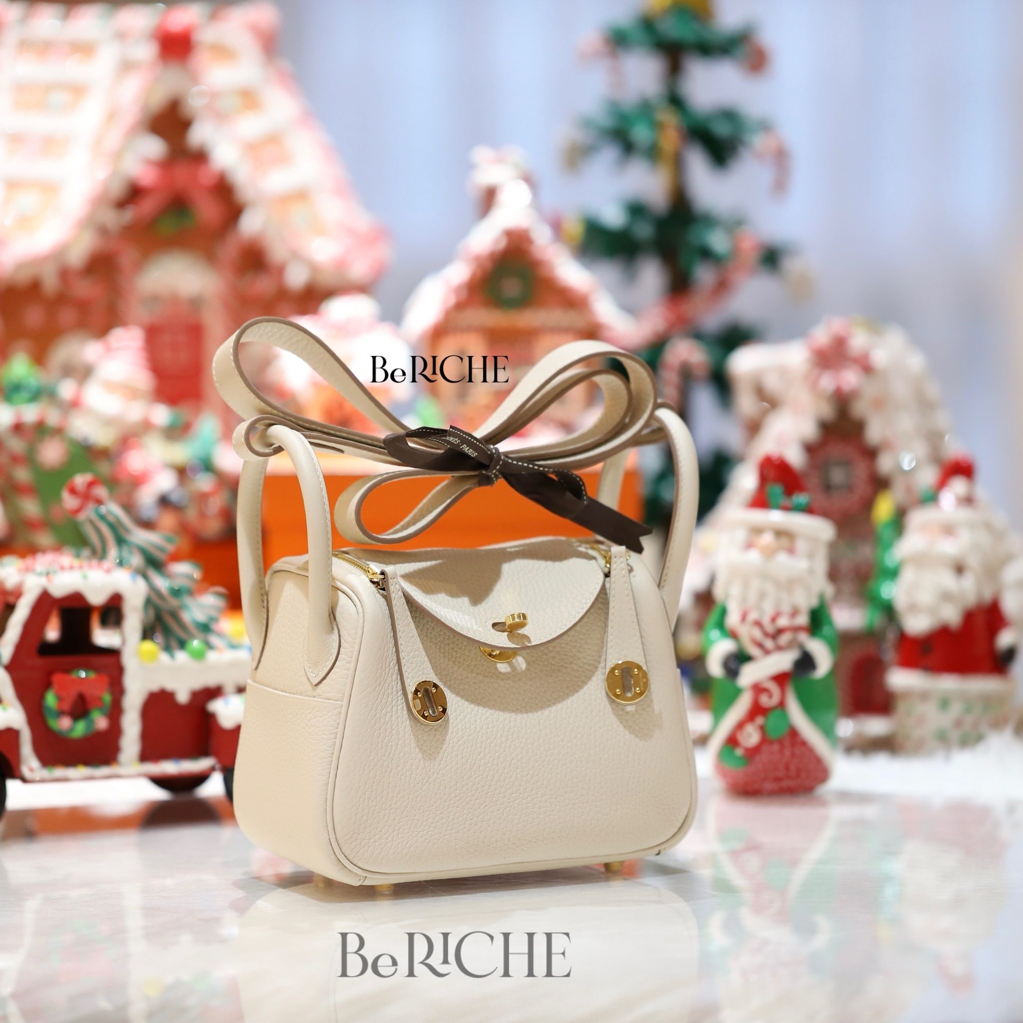 Mini Lindy 20 Clemence Leather Craie BeRiche