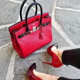  Birkin B30 Chèvre Bicolor Rouge Cassaque/Noir Black PHW 