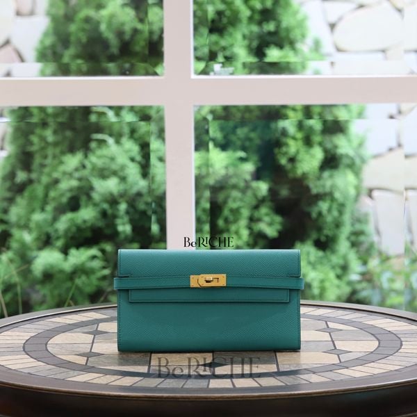  Kelly Wallet Epsom Bleu Paon GHW 