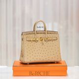  Birkin B25 Ostrich Chai GHW 