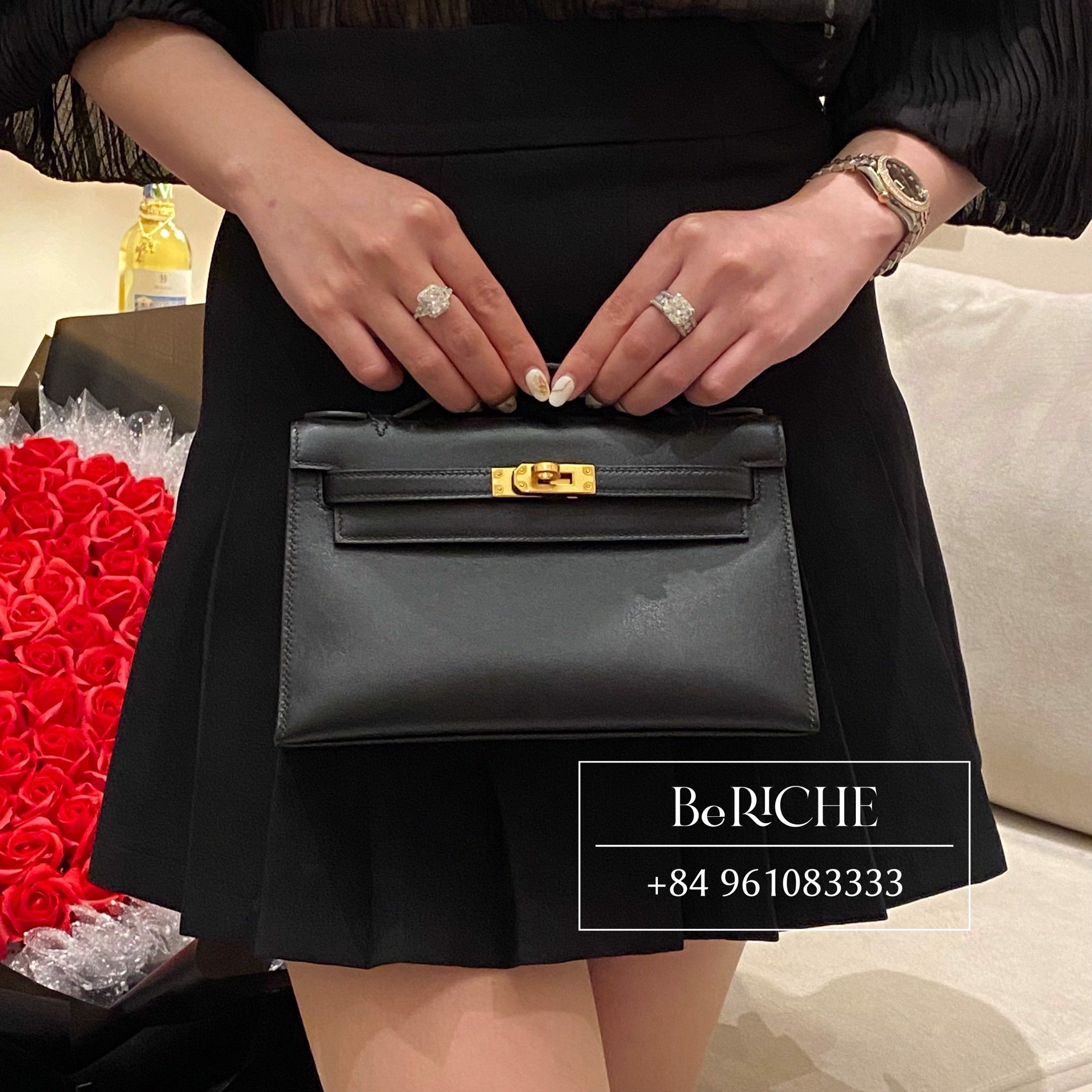 Kelly Pochette KP22 Swift Leather Noir Black