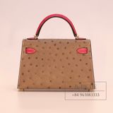  Kelly Mini K20 Ostrich Bicolor (Gris Asphalt/Rose Tyrien) 