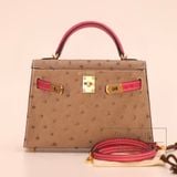  Kelly Mini K20 Ostrich Bicolor (Gris Asphalt/Rose Tyrien) 