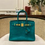  Birkin B30 Crocodile Porusus Emerald GHW 