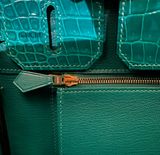  Birkin B30 Crocodile Porusus Emerald GHW 