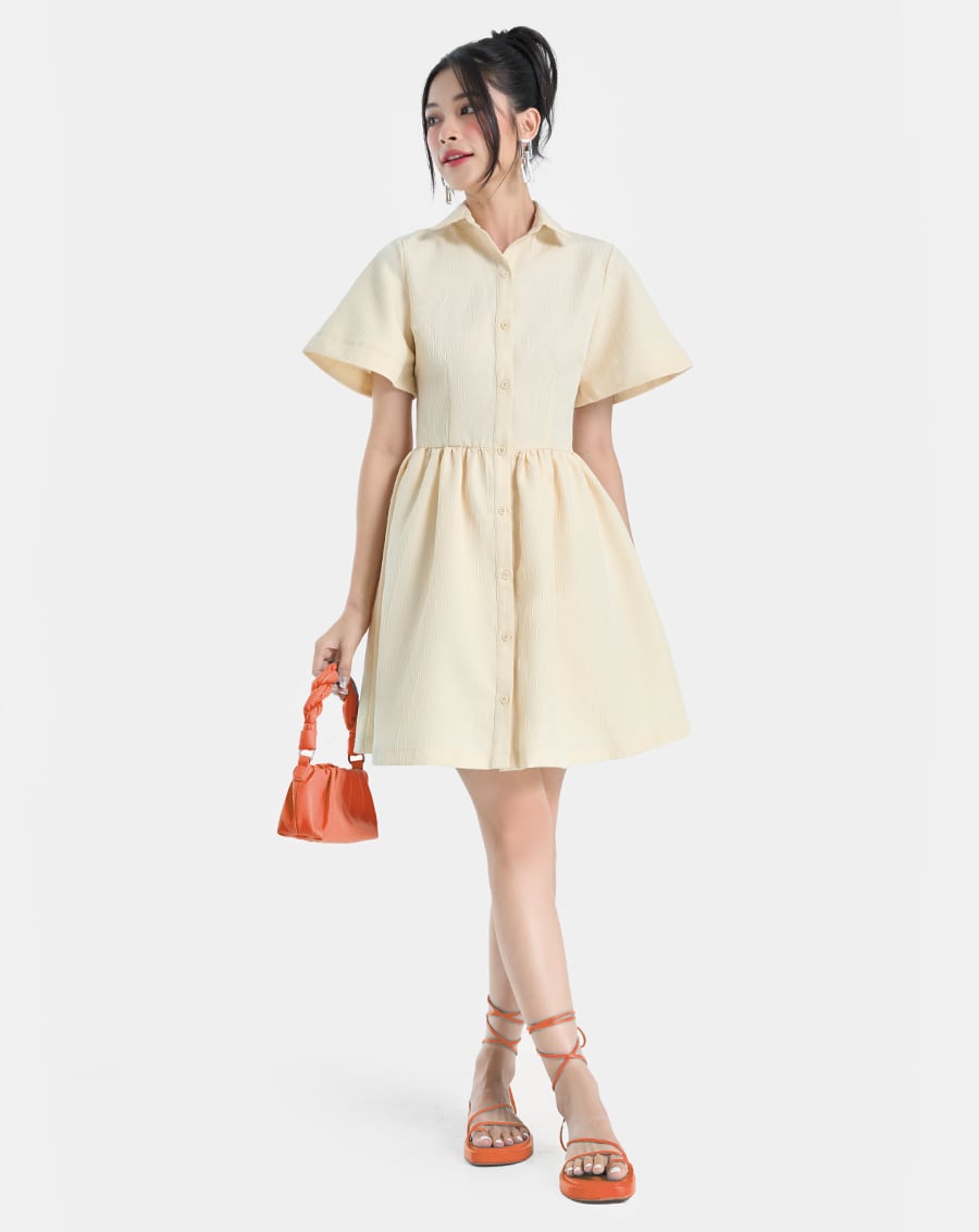 Đầm ngắn sơ mi tay xoè - Image 1