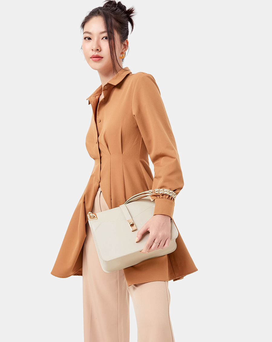 Túi Xách Trung Đeo Vai Gắn Khóa Trang Trí - Image 3