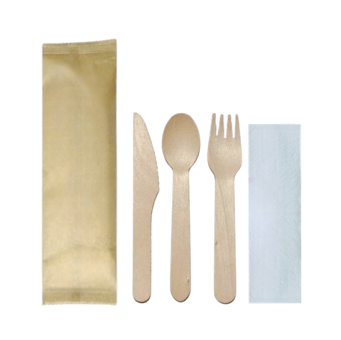  Bộ 4 món (Dao, thìa, dĩa gỗ, giấy) 