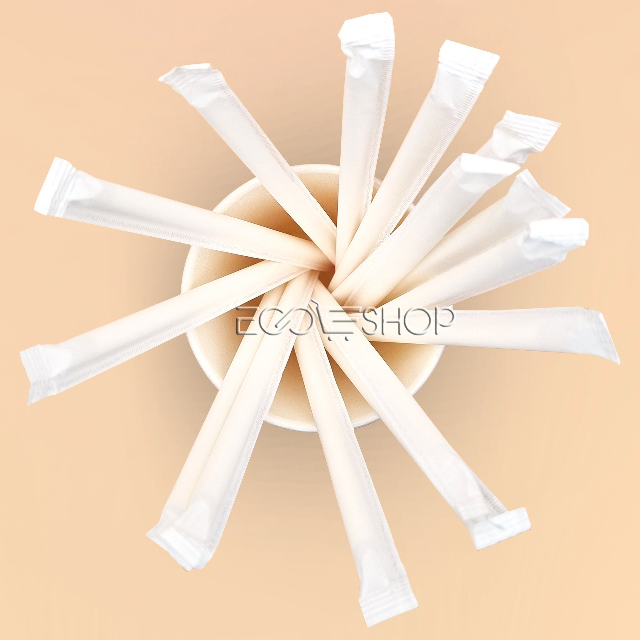  Ống hút giấy màu trắng Ø12x197mm - bọc màng 