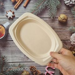  Dĩa giấy bã mía FEST BIO BROWN OVAL PLATE 6.5inches - 16x23cm 