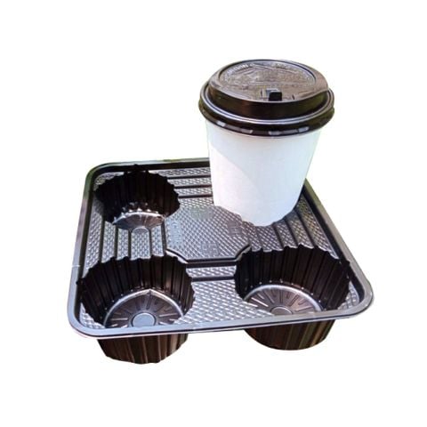  Khay nhựa đựng ly 4 ngăn đen 1018 