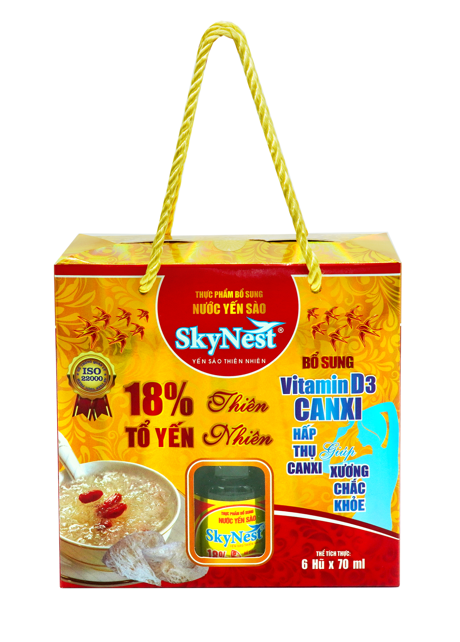 Hộp quà 6 lọ x 70ml - Thực phẩm bổ sung Nước yến sào SkyNest 18% tổ yến Vitamin D3 Canxi 