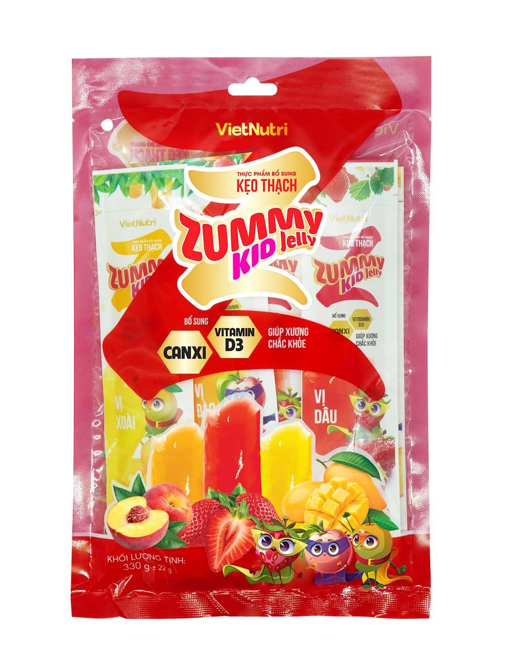  Thực phẩm bổ sung Vitamin D3 Canxi Kẹo thạch Zummy Kid Jelly - Thùng 24 Túi 