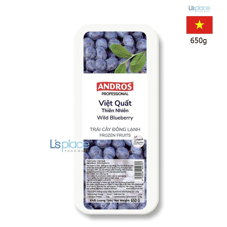 Andros Việt quất tự nhiên đông lạnh